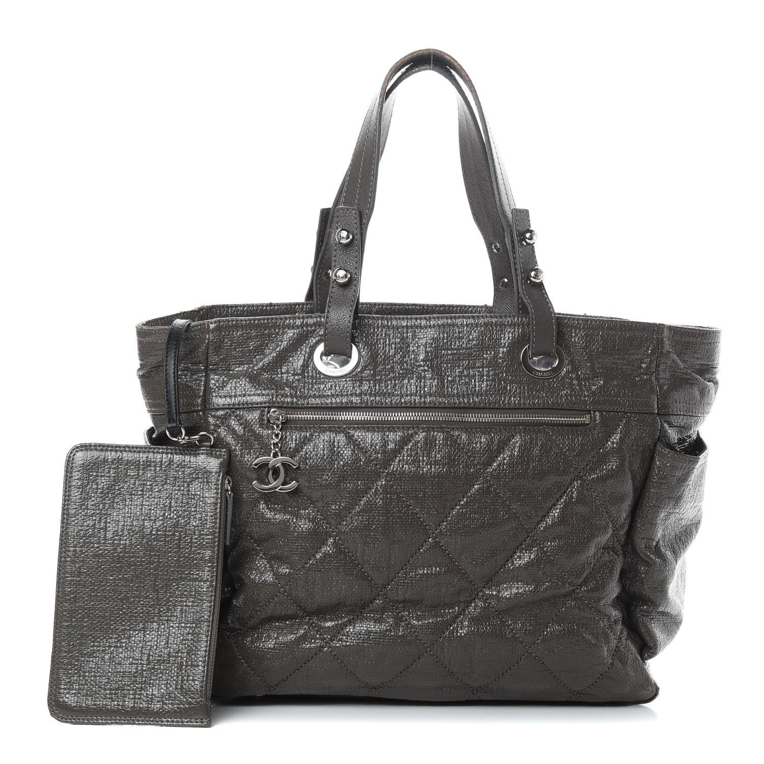 Chanel Coated Canvas Quilted Large Paris Biarritz Tote Grey 1 of 20