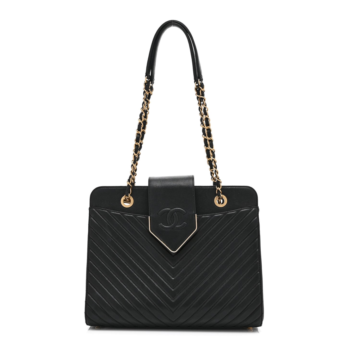 Shiny Sheepskin Chevron Quilted Collar and Tie Flap Black