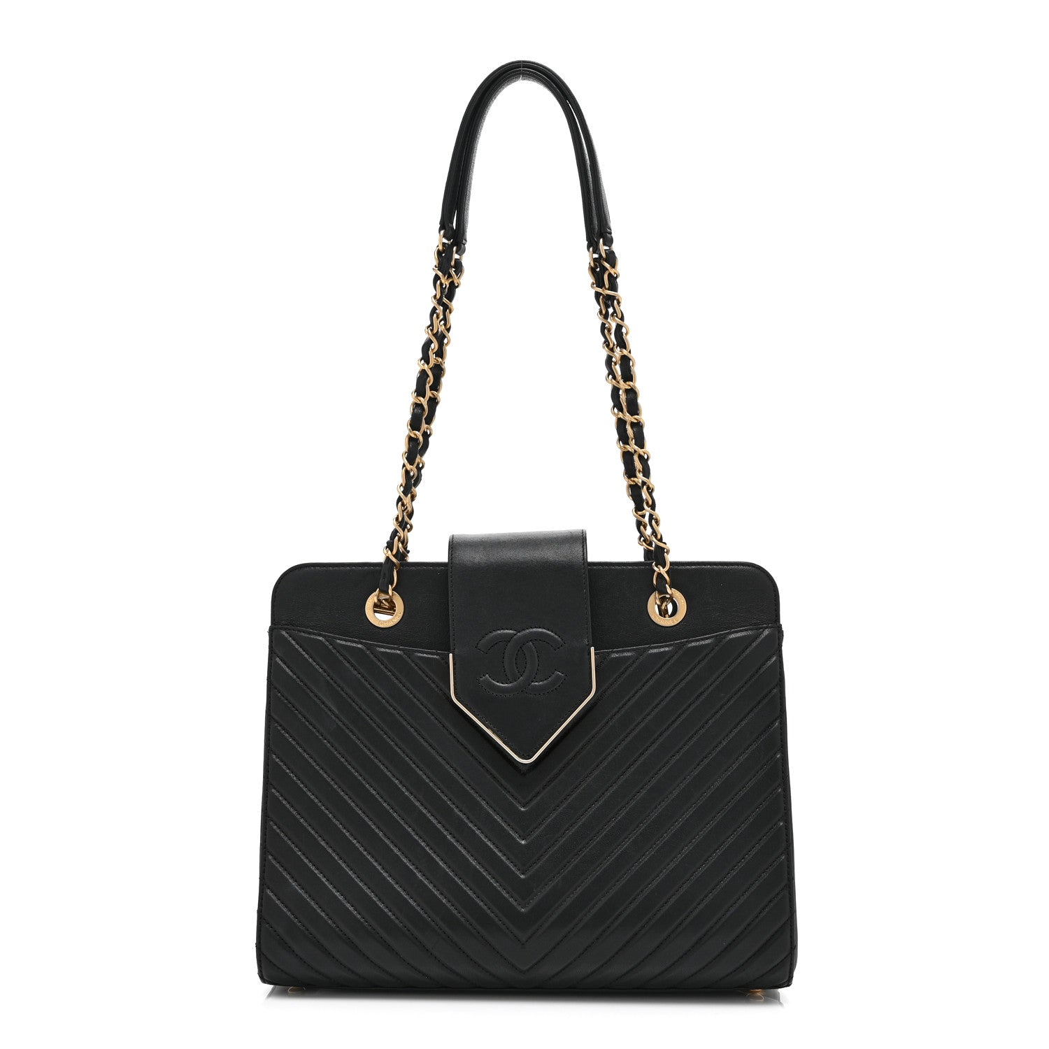 Chanel Shiny Sheepskin Chevron Quilted Collar and Tie Flap Black 1 of 10