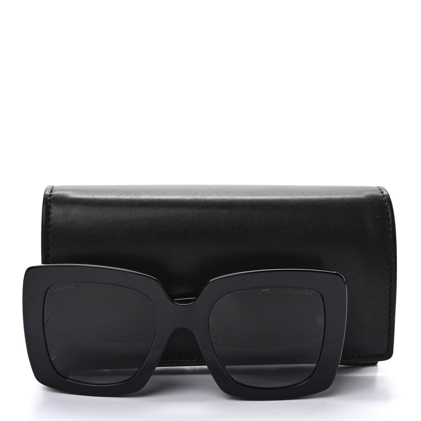 Acetate Calfskin Square Sunglasses 5474-Q-A Black