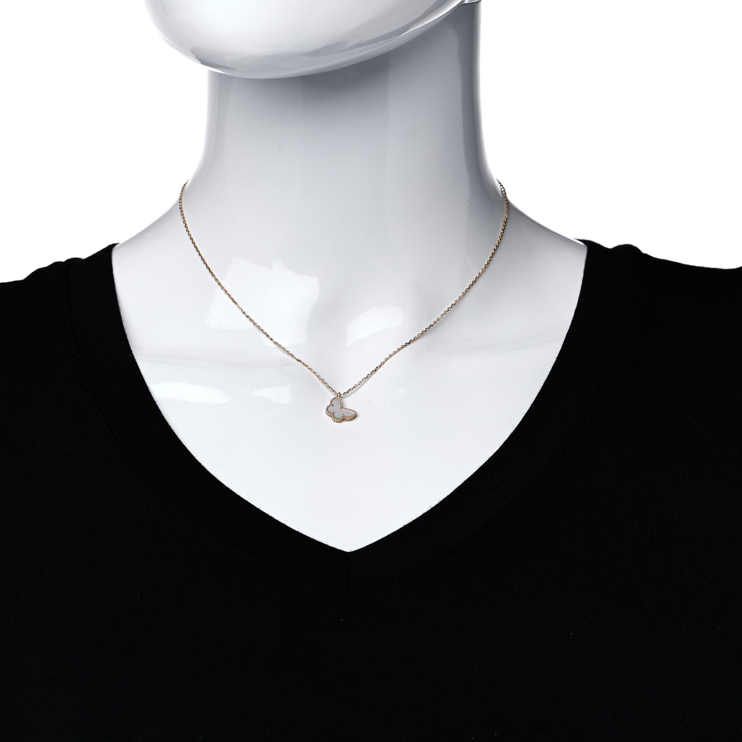 18K Yellow Gold Mother of Pearl Sweet Alhambra Butterfly Pendant Necklace