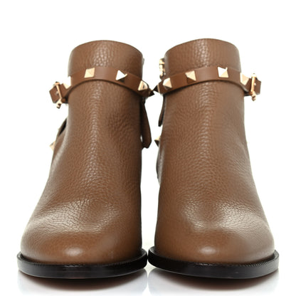 Valentino Garavani Grained Calfskin Rockstud Single Buckle 35mm Cowboy Ankle Boots 37 Nocciola 2 of 4