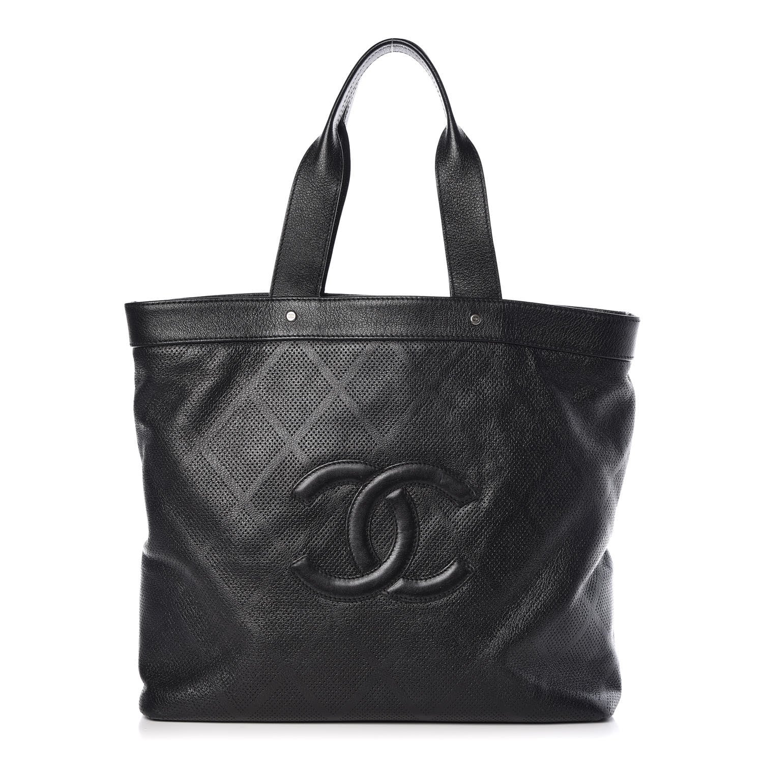 Chanel Goatskin Perforated Large CC Tote Black 1 of 10