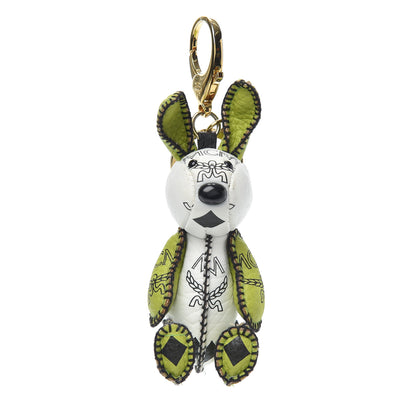 MCM Visetos Rabbit Key Ring Bag Charm White Green 1 of 3