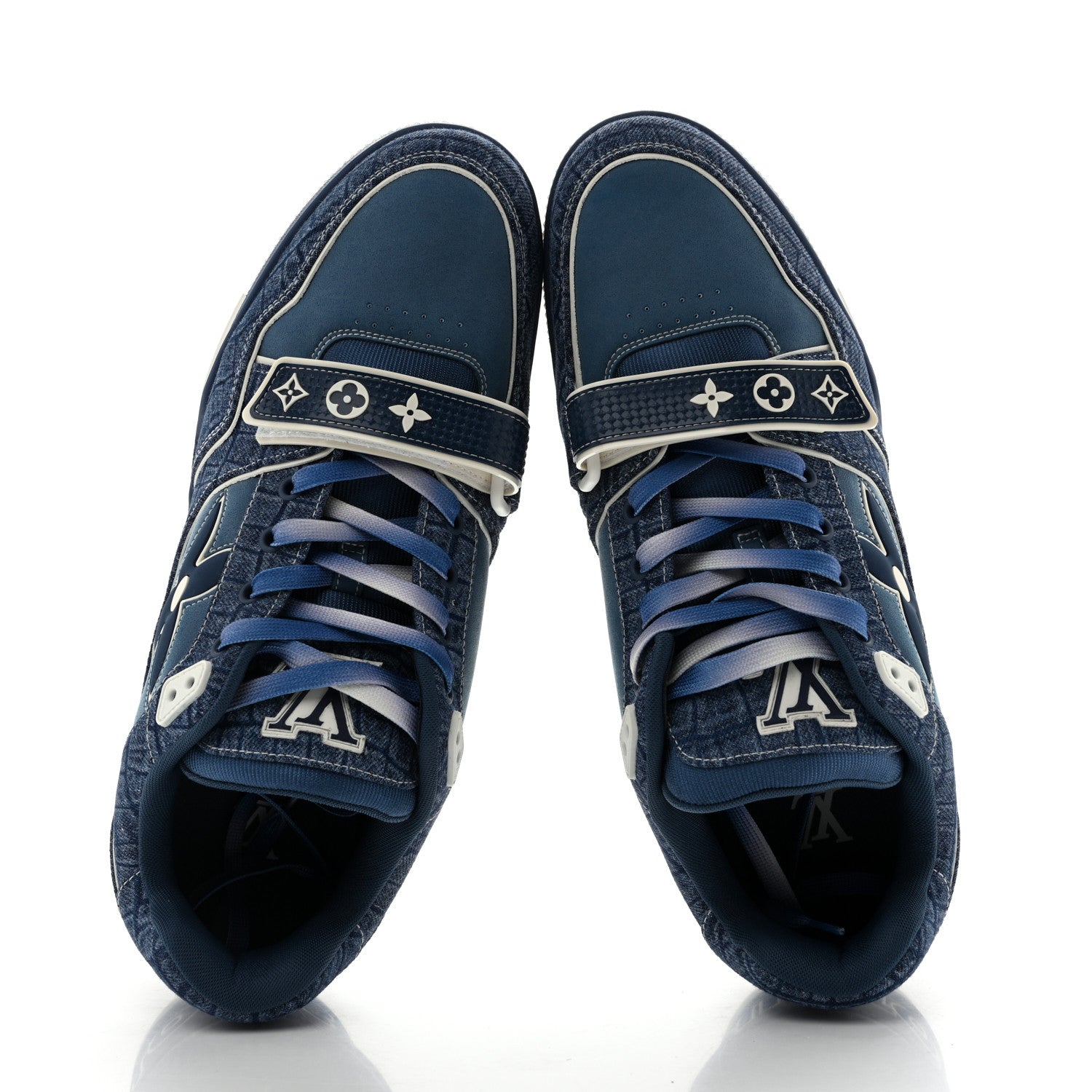 Louis Vuitton Crocodile Embossed Denim Suede Mens LV Trainer Sneakers 10 Sea Blue 2 of 9