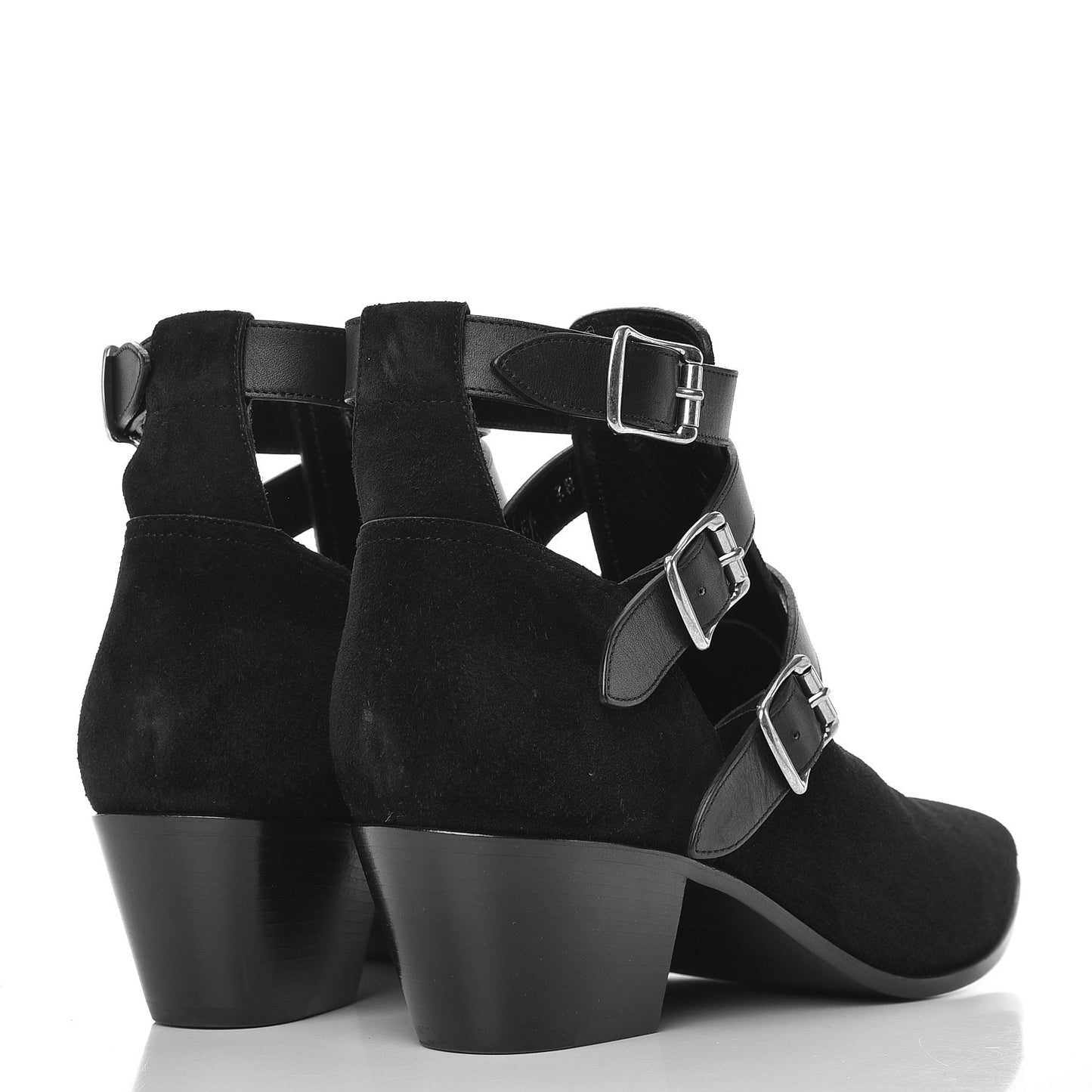 Suede Rock Buckle Booties 38.5 Black