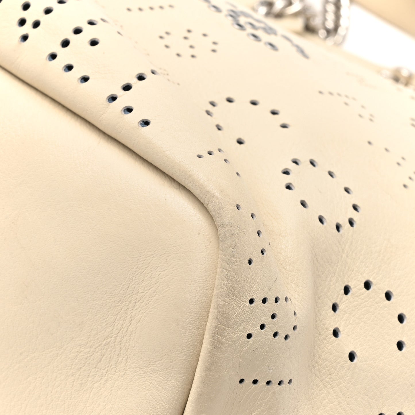 Calfskin Tweed Small Logo Eyelets Shopping Tote Beige