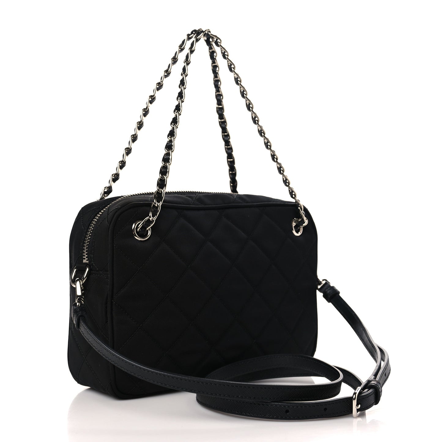 Nylon Tessuto Impuntu Quilted Bandoliera Crossbody Bag Black