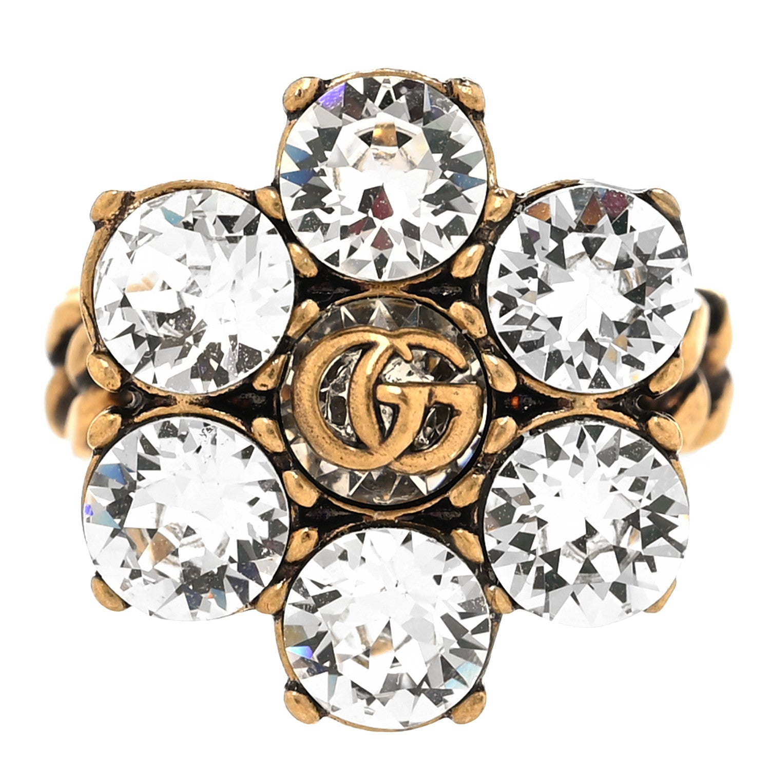 Gucci Metal Crystal Marmont Ring S Aged Gold 1 of 5