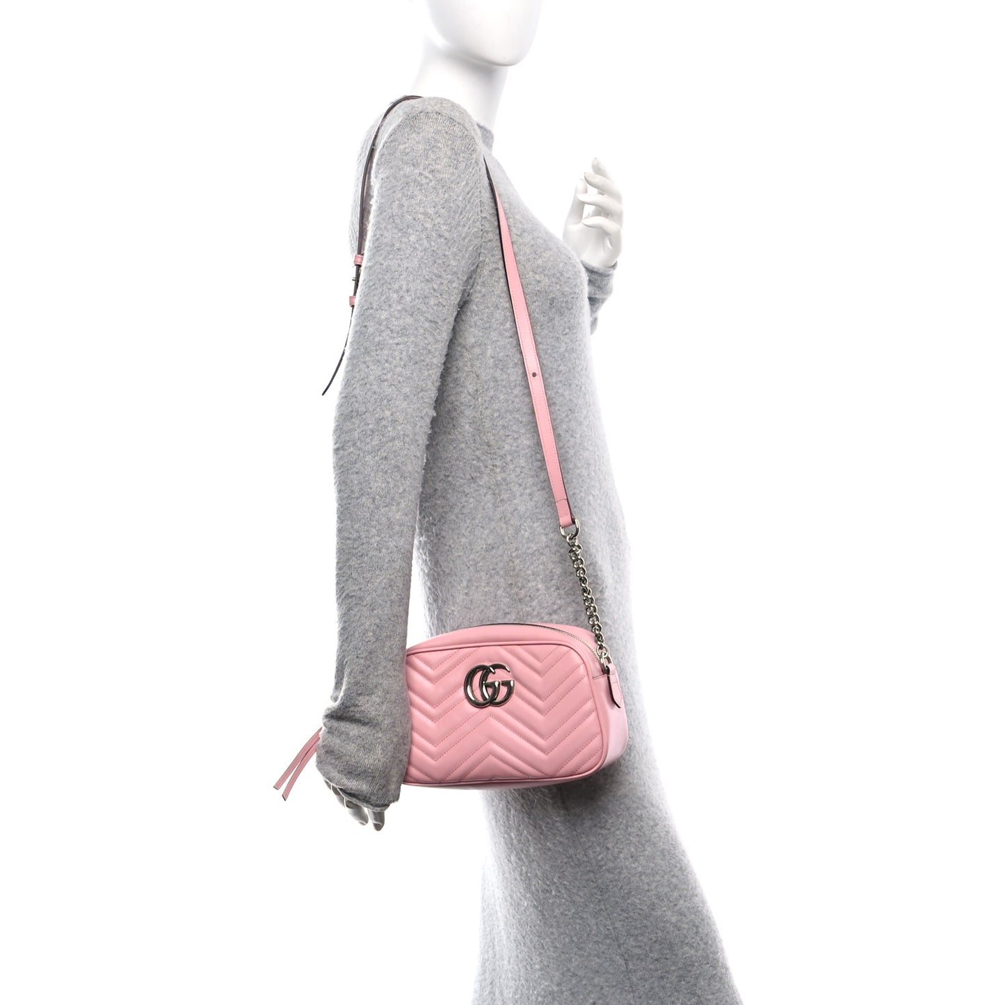 Calfskin Matelasse Small GG Marmont Chain Shoulder Bag Wild Rose