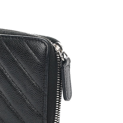 Chanel Caviar Chevron Quilted Small Zip Around Wallet Black 12 of 13