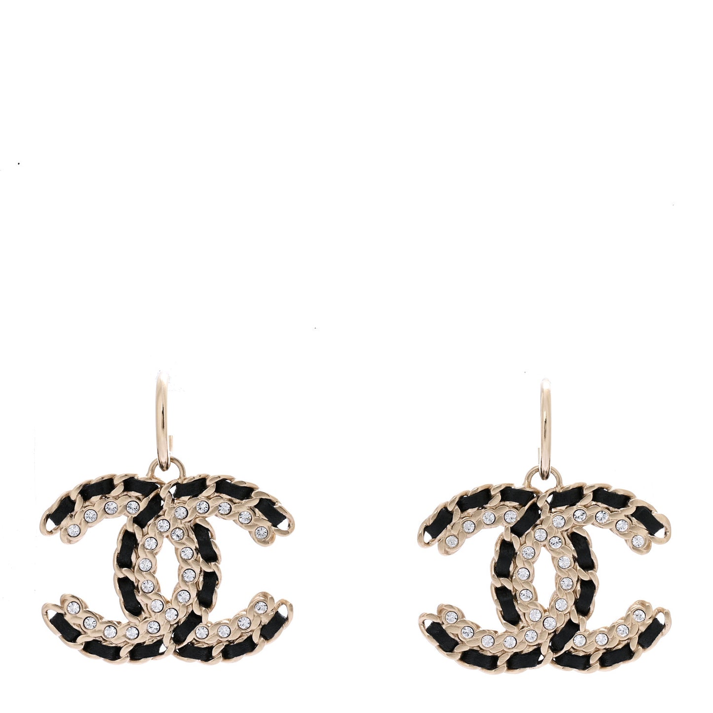 Crystal Lambskin Chain CC Vintage Allure Stud Earrings Black Gold