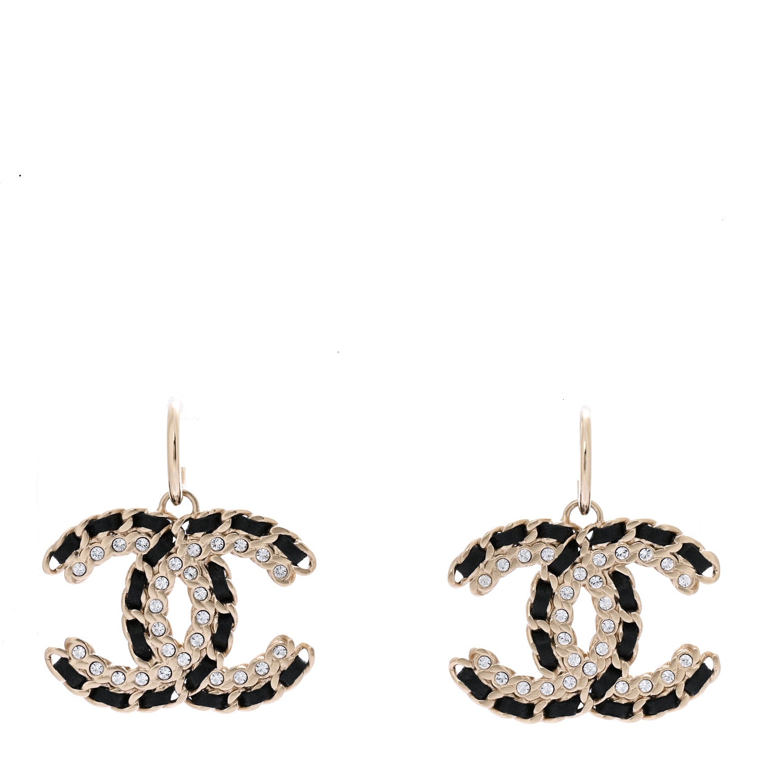 Chanel Crystal Lambskin Chain CC Vintage Allure Stud Earrings Black Gold 1 of 5