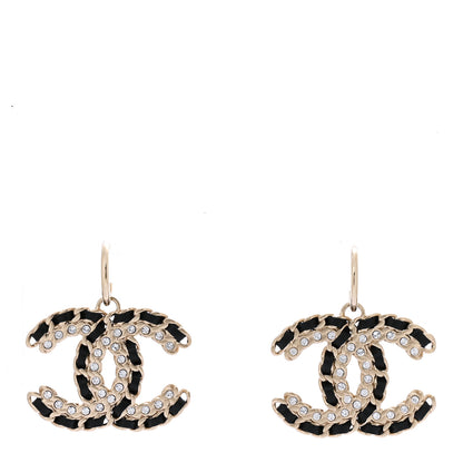 Chanel Crystal Lambskin Chain CC Vintage Allure Stud Earrings Black Gold 1 of 5