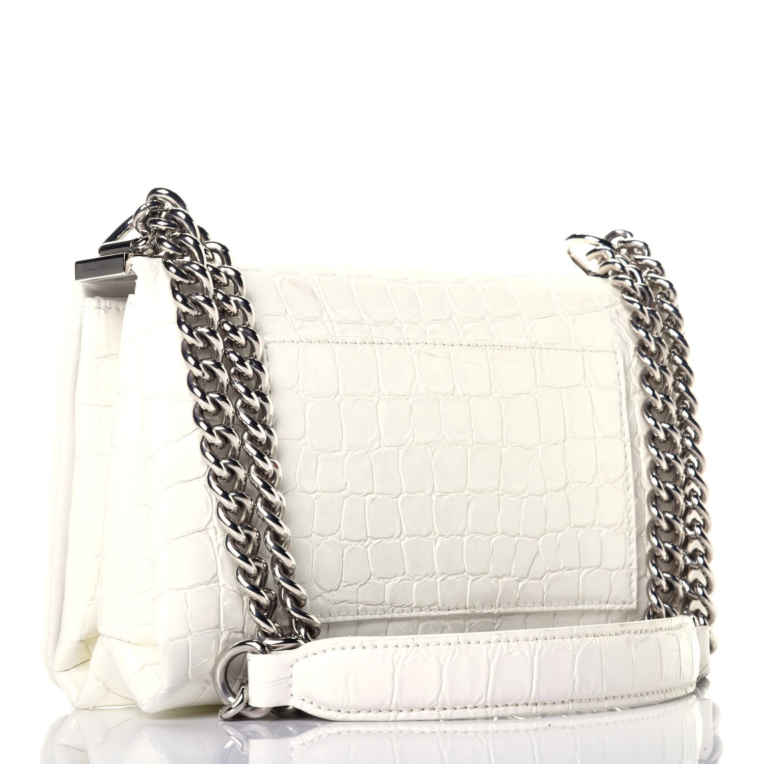 Versace Croc Stamped Patent Palazzo Sultan Shoulder Bag White 3 of 8