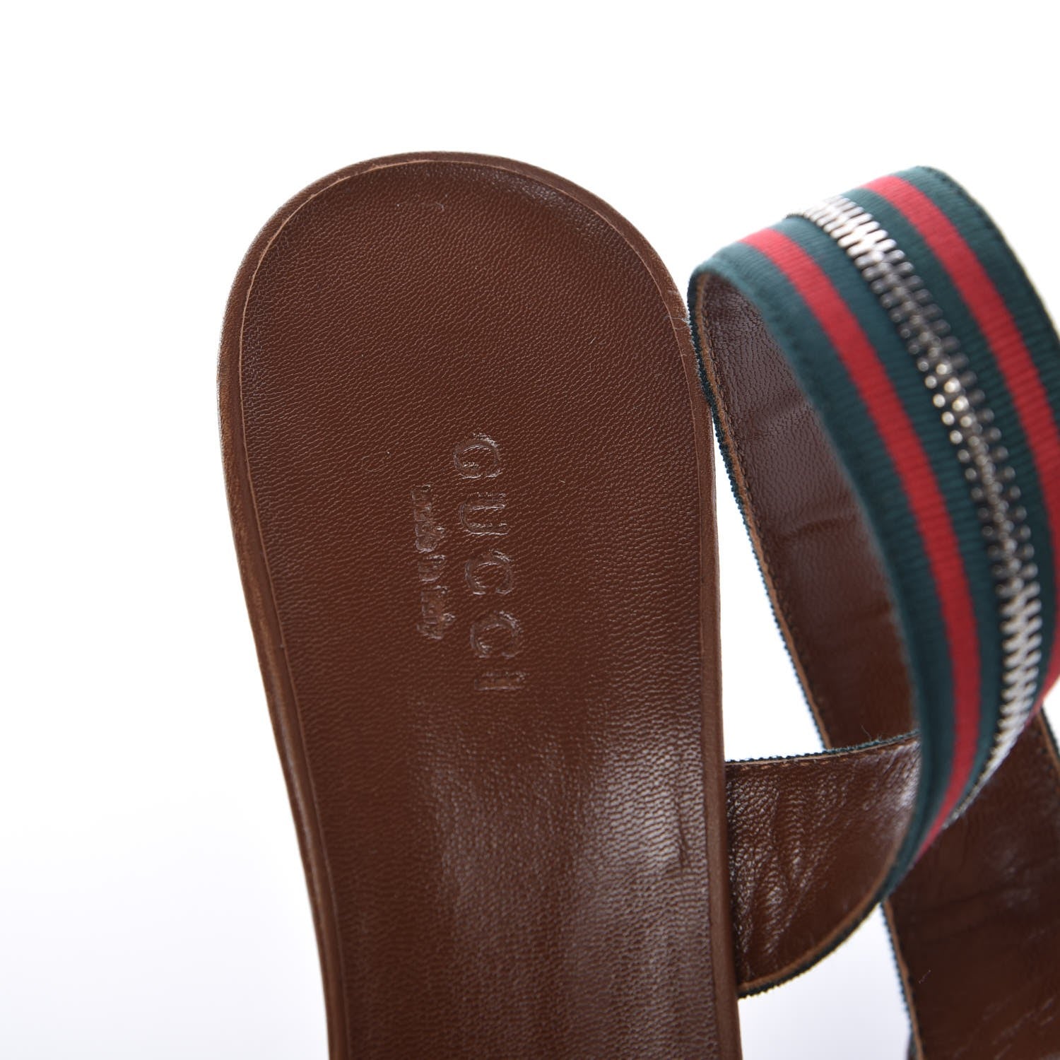 Gucci Calfskin Web Zip Lifford Sandals 37.5 Cuir 7 of 10