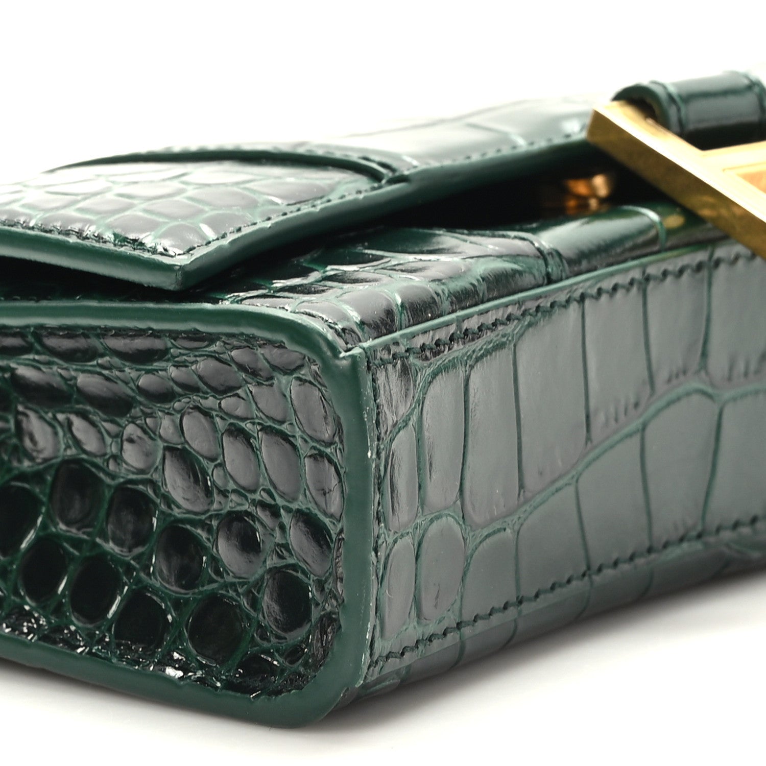 Balenciaga Shiny Calfskin Crocodile Embossed Hourglass Chain Bag Forest Green 7 of 9