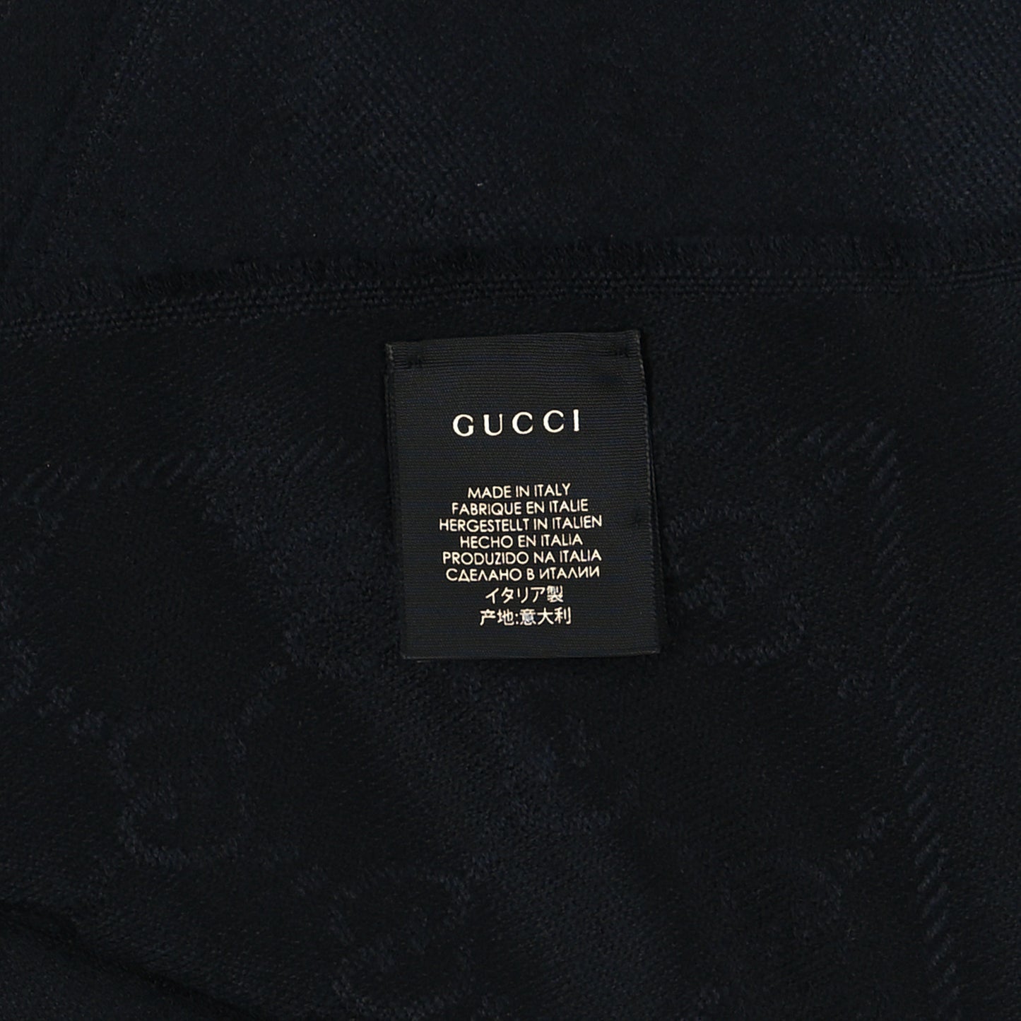 Wool Jacquard GG Monogram Sten Fringe Scarf Black