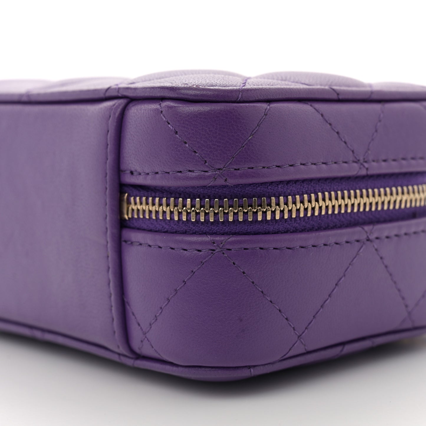 Lambskin Quilted Top Handle Mini Vanity Case Purple