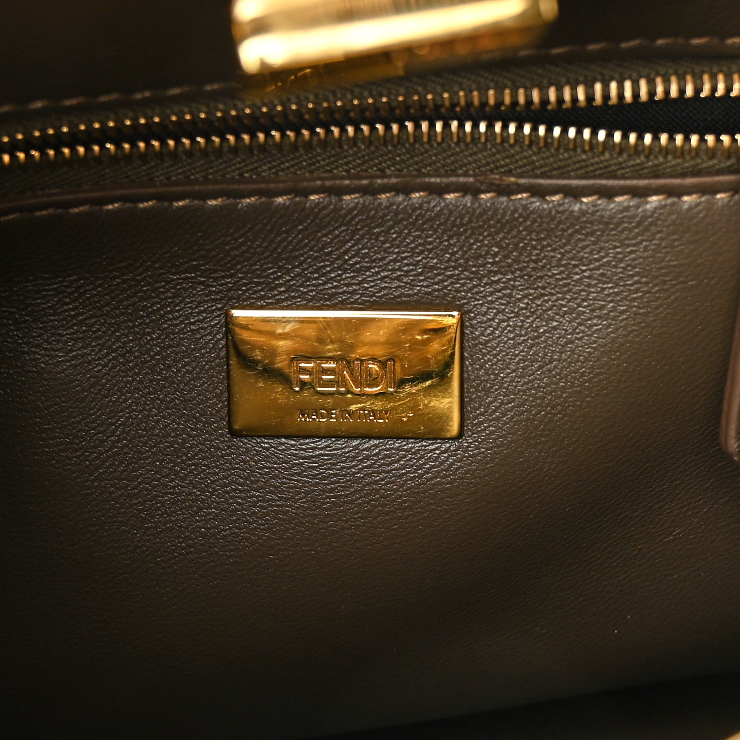 Fendi Glazed Fabric Vitello FF 1974 Hairdo Girls Inlay Mini Peekaboo Iconic Satchel Mogano Panna Multicolor 7 of 12