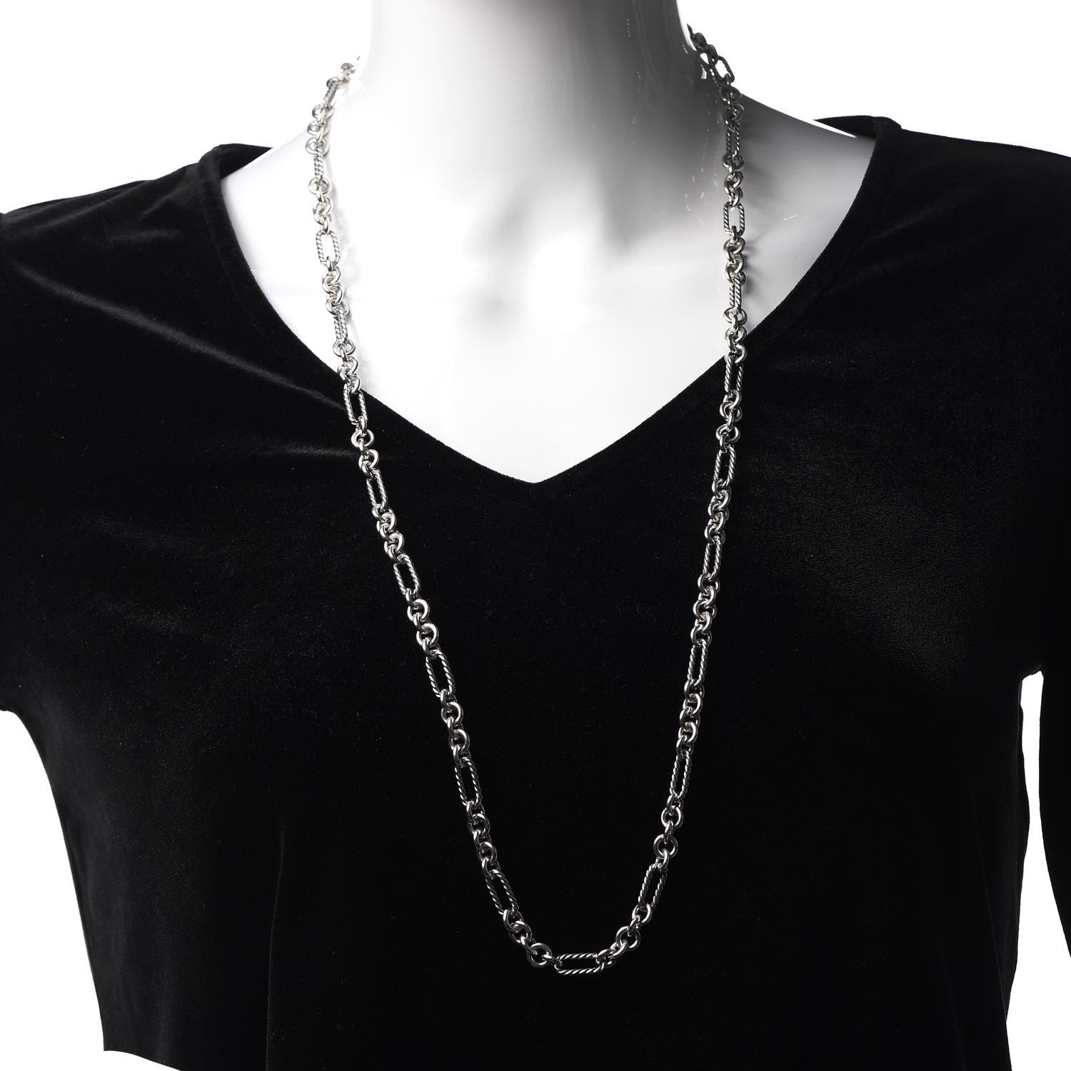 David Yurman Sterling Silver 18K Yellow Gold Figaro Chain Link Necklace 2 of 5