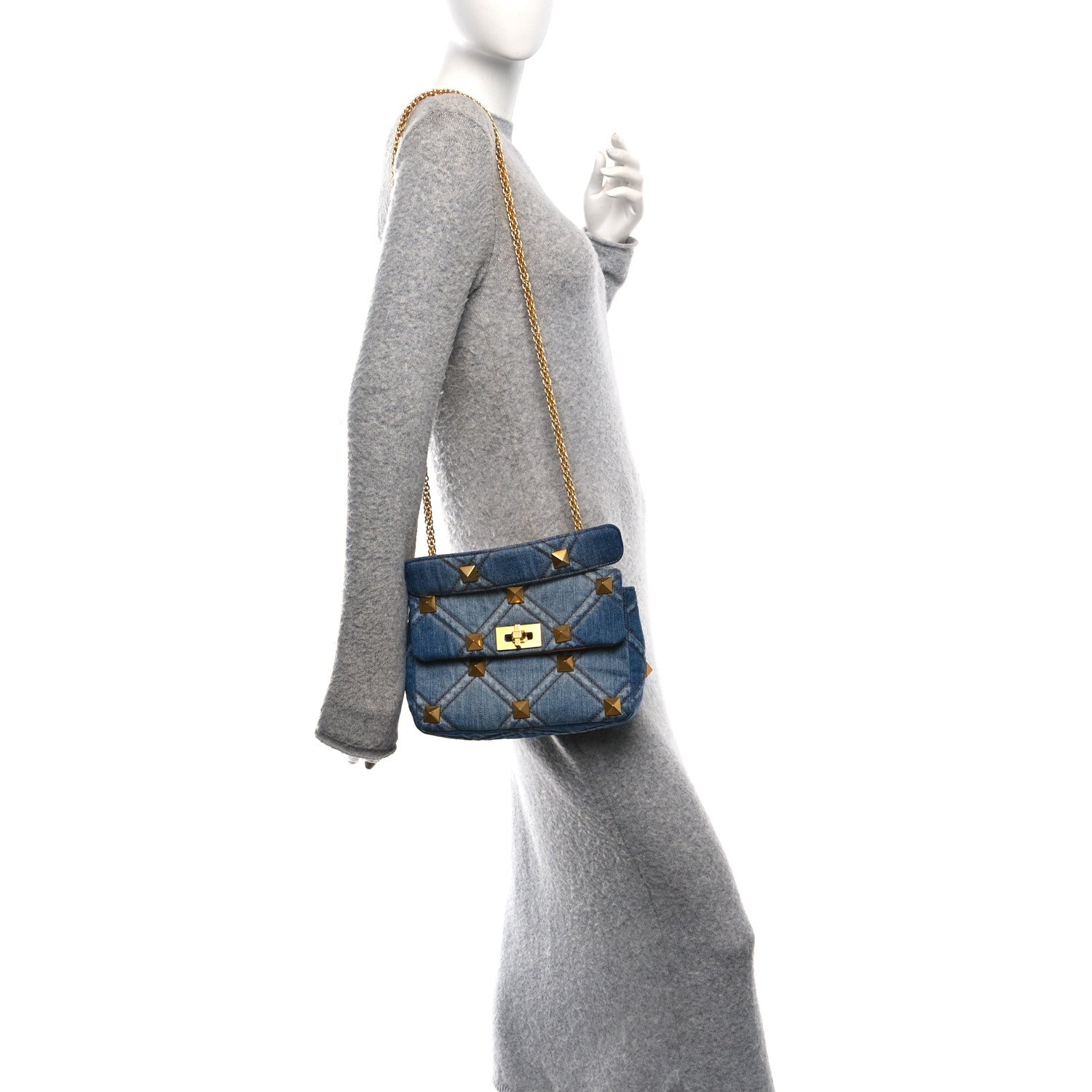 Valentino Garavani Denim Medium Roman Stud Shoulder Bag Light Denim Selleria 2 of 10