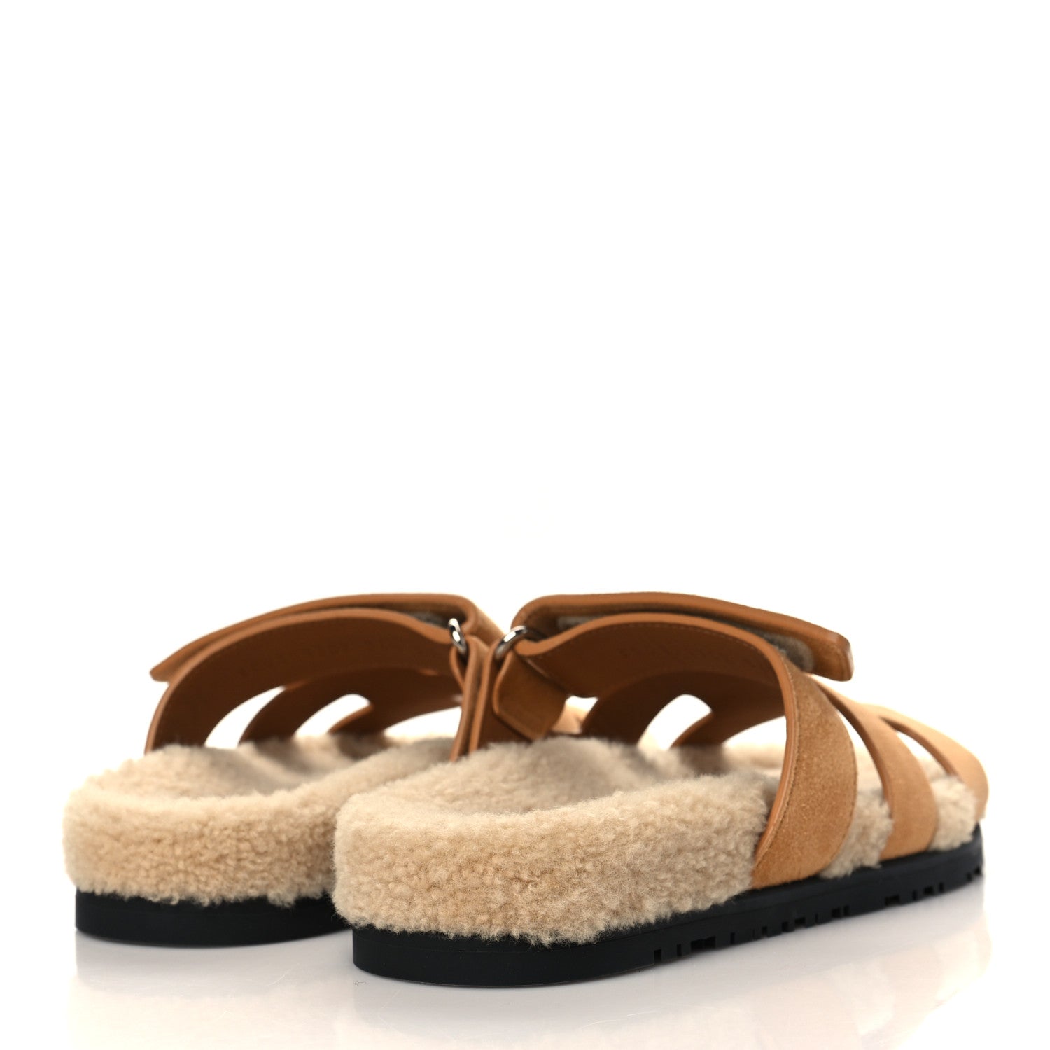 Hermes Suede Goatskin Woolskin Womens Chypre Sandals 36.5 Golden Beige 4 of 9