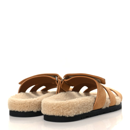 Hermes Suede Goatskin Woolskin Womens Chypre Sandals 36.5 Golden Beige 4 of 9