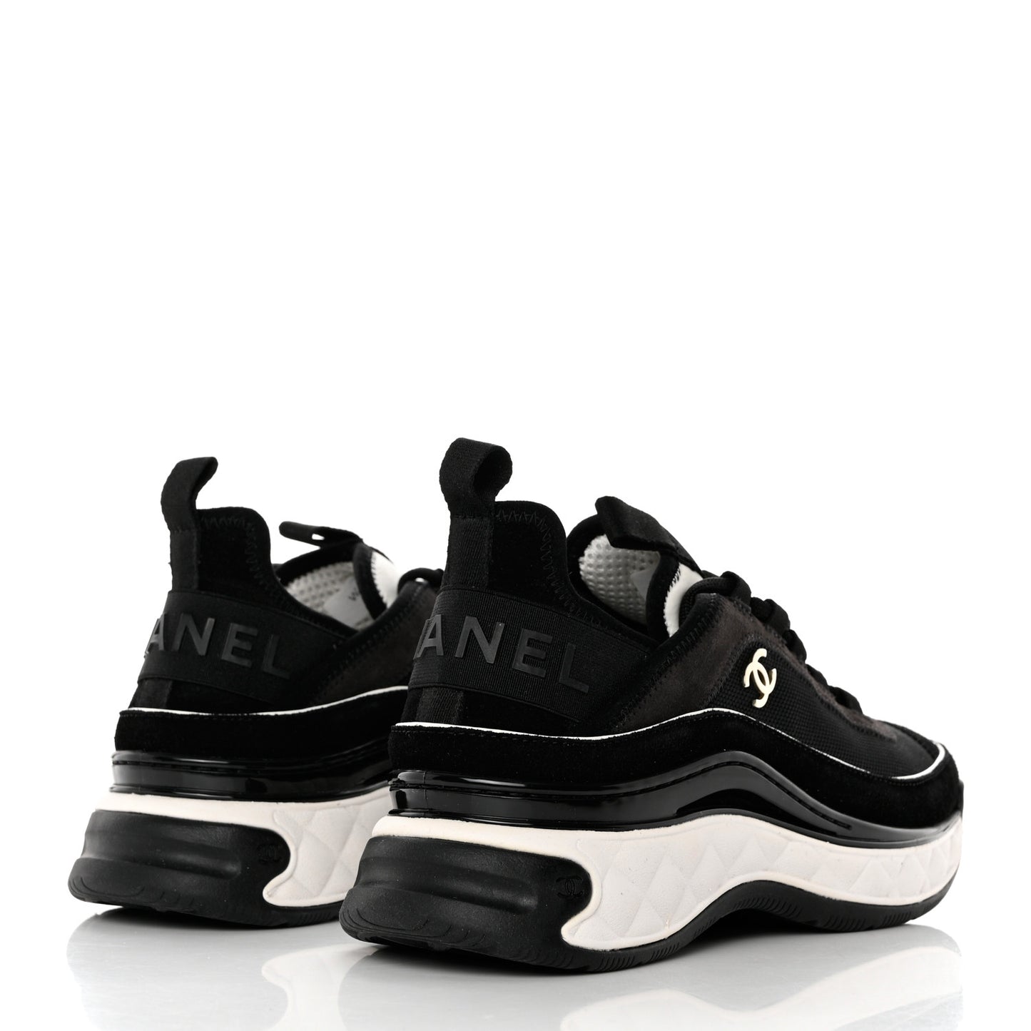 Velvet Calfskin Mixed Fibers CC Sneakers 38 Black