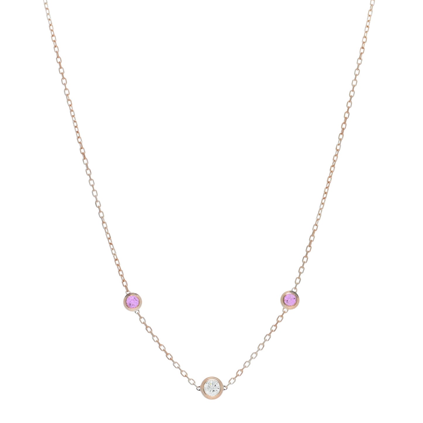 18K Pink Gold Diamond Pink Sapphire Cartier D'Amour Station Necklace