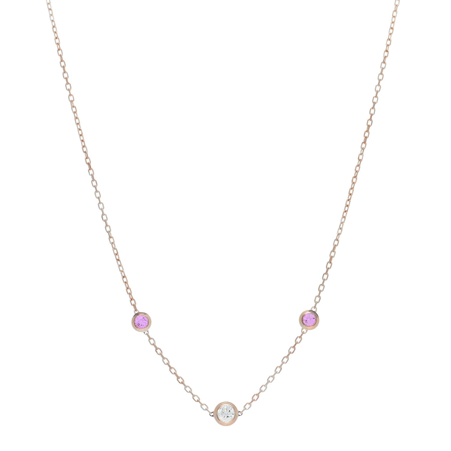 Cartier 18K Pink Gold Diamond Pink Sapphire Cartier D'Amour Station Necklace 1 of 4