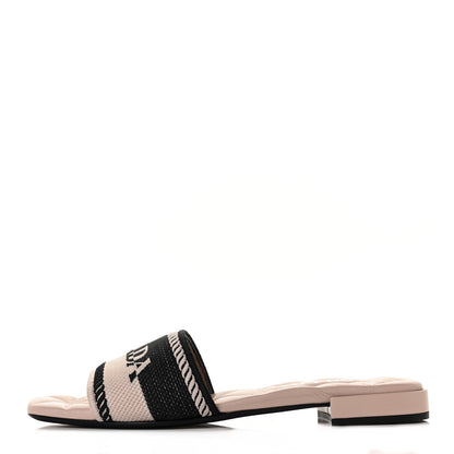 Prada Fabric Logo Embroidered 10mm Slide Sandals 40.5 Black Ninfea 1 of 6
