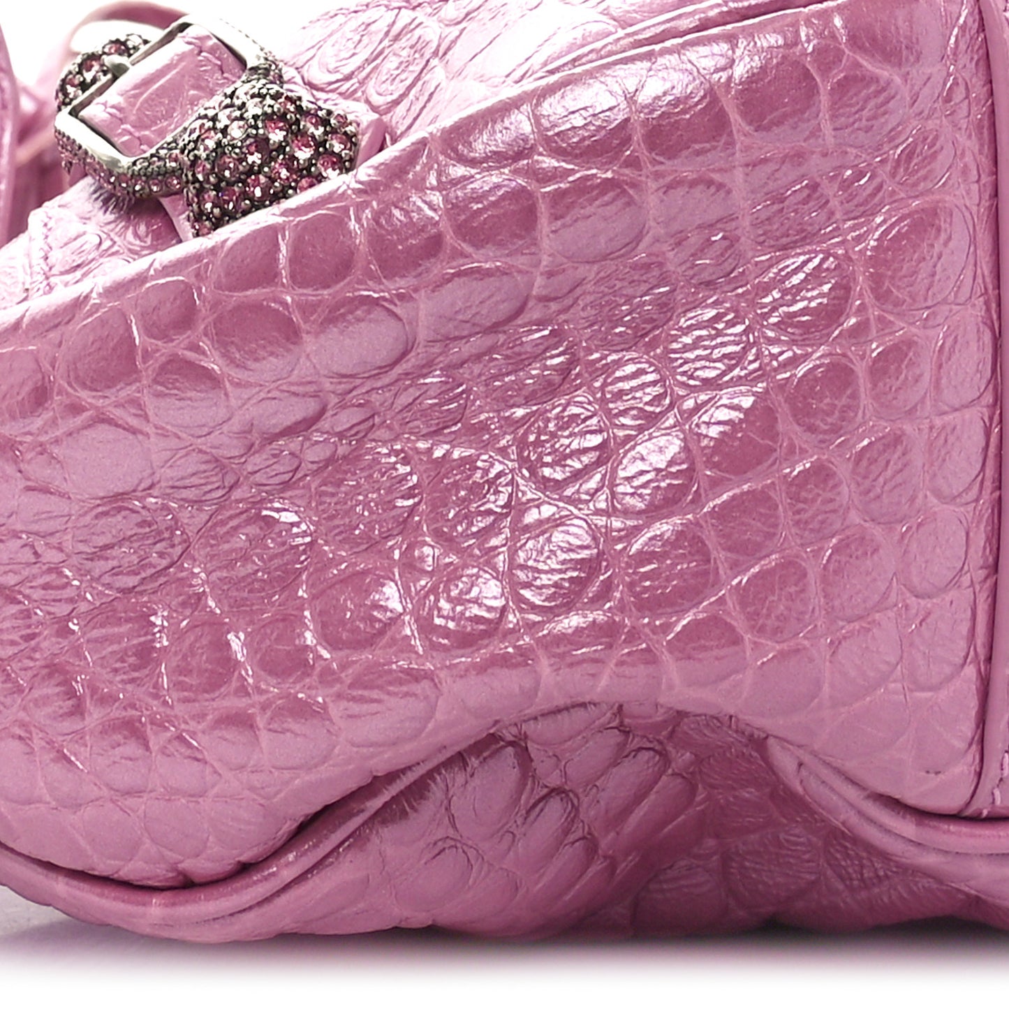 Metallic Extra Supple Calfskin Crystal Crocodile Embossed Small Le Cagole Shoulder Bag Pink