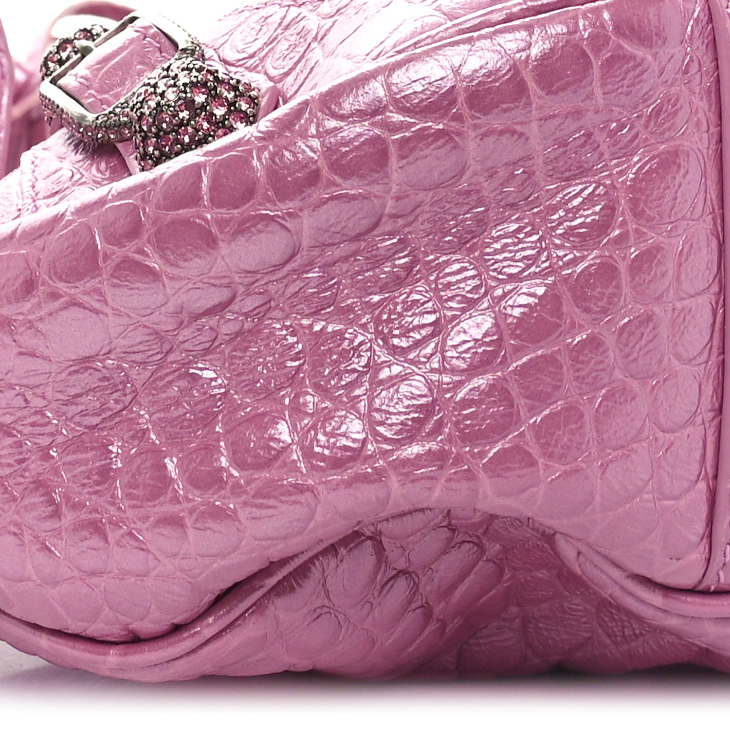 Balenciaga Metallic Extra Supple Calfskin Crystal Crocodile Embossed Small Le Cagole Shoulder Bag Pink 10 of 11