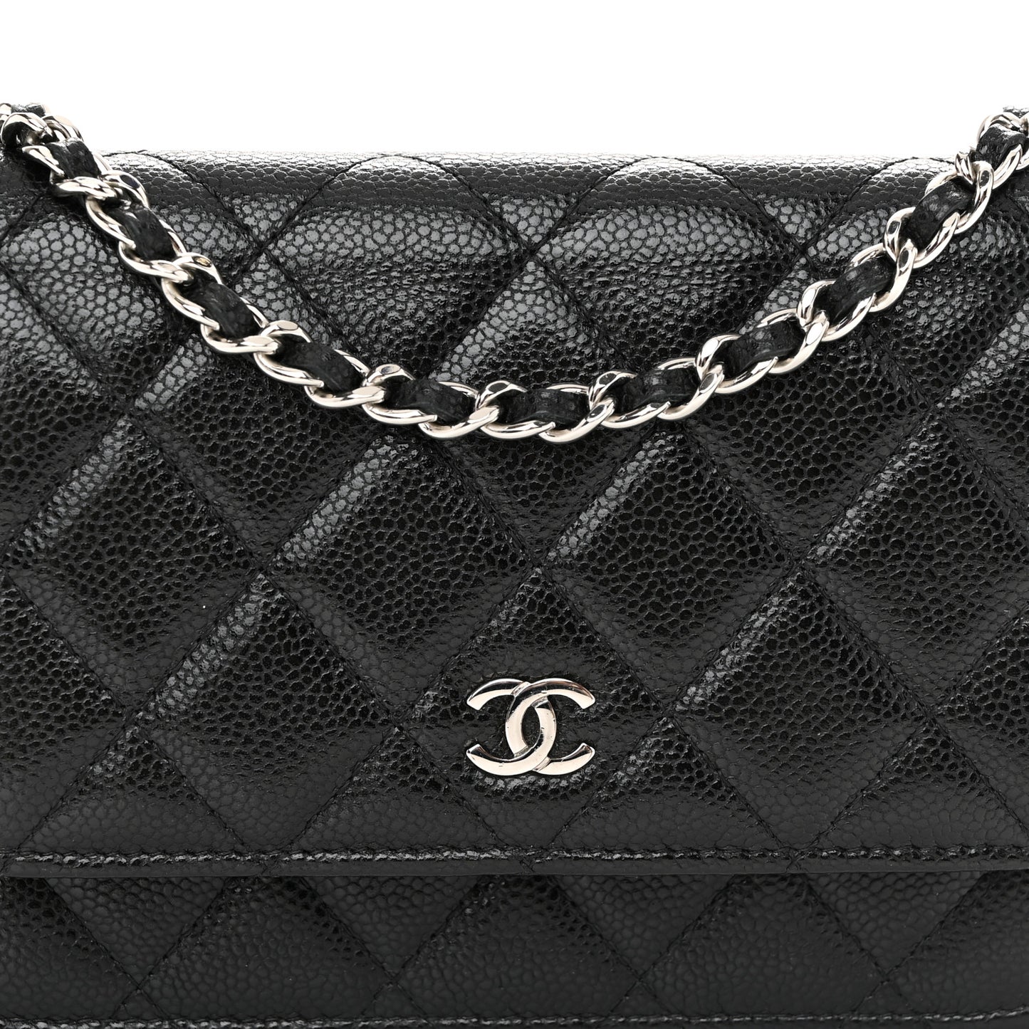 Caviar Quilted Mini Wallet On Chain WOC Black