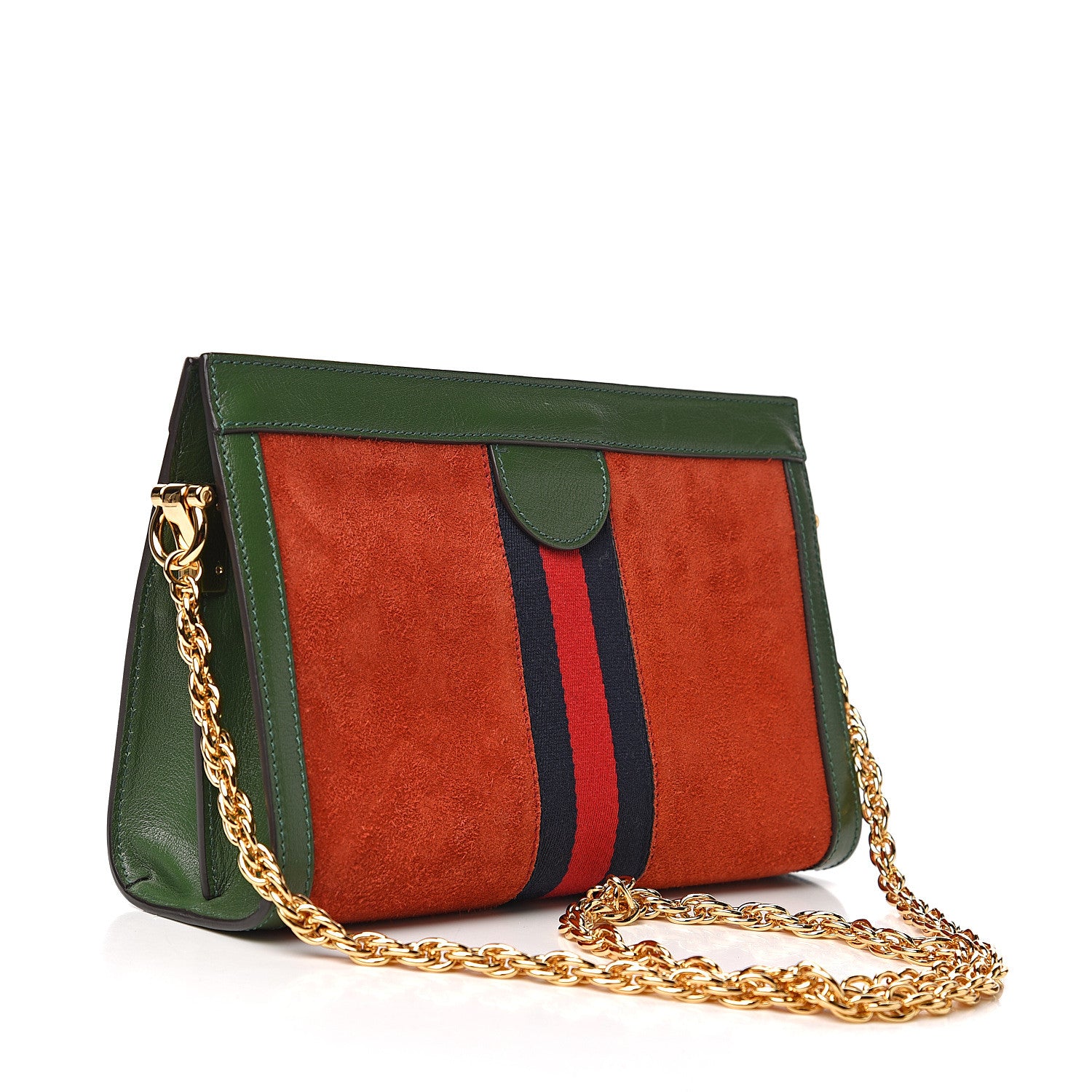 Gucci Suede Calfskin GG Web Small Ophidia Chain Shoulder Bag Brown Red Green 2 of 9