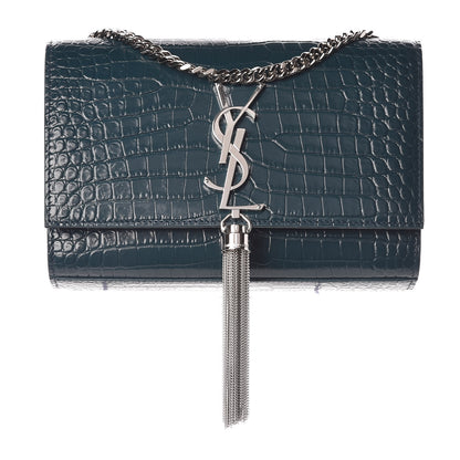 Saint Laurent Calfskin Crocodile Embossed Small Classic Monogram Kate Tassel Satchel Dark Green 1 of 7