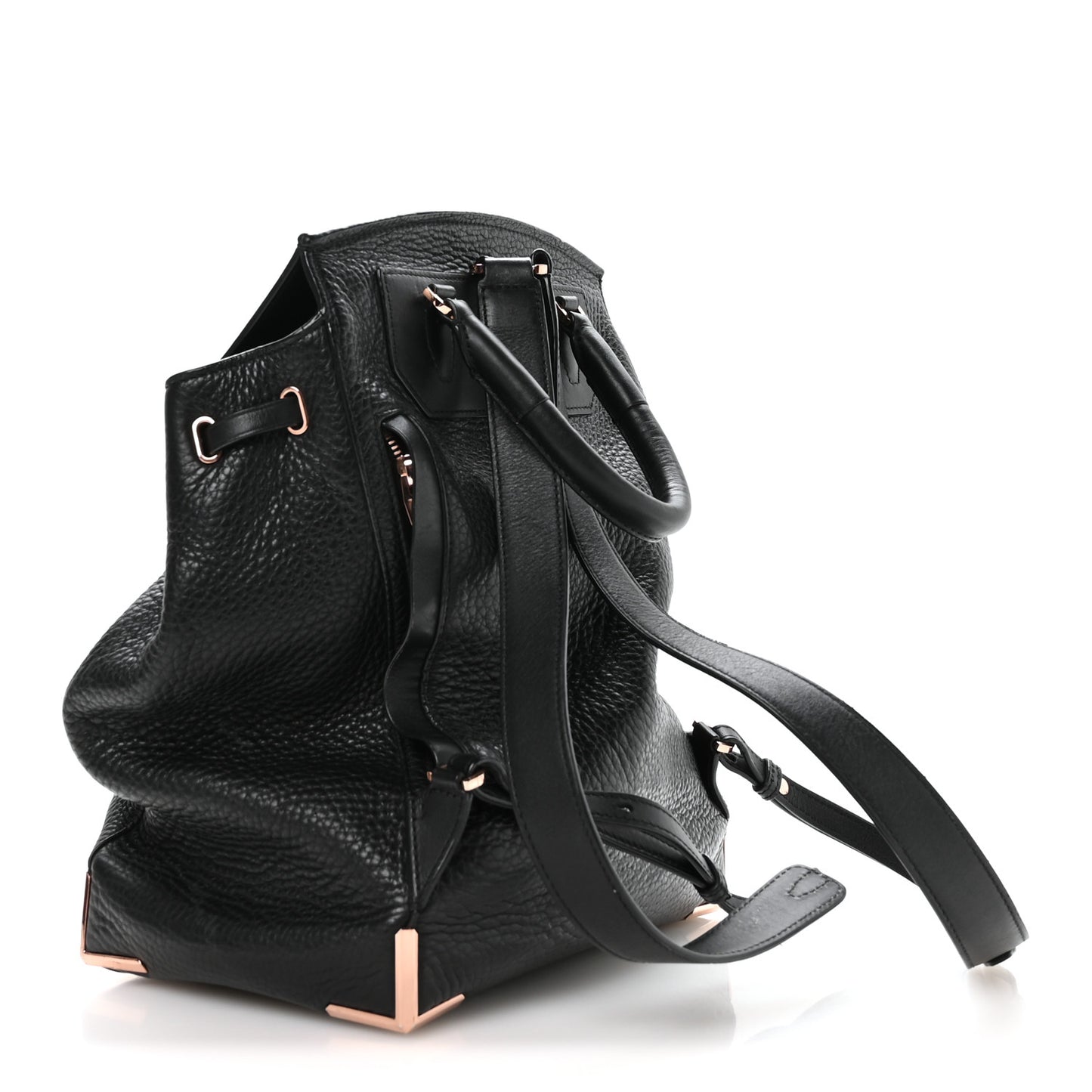 Pebbled Calfskin Prisma Skeletal Backpack Black Rose Gold Hardware