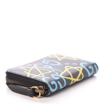 Gucci Calfskin GucciGhost Zip Around Card Case Black New Acquamarine 4 of 7