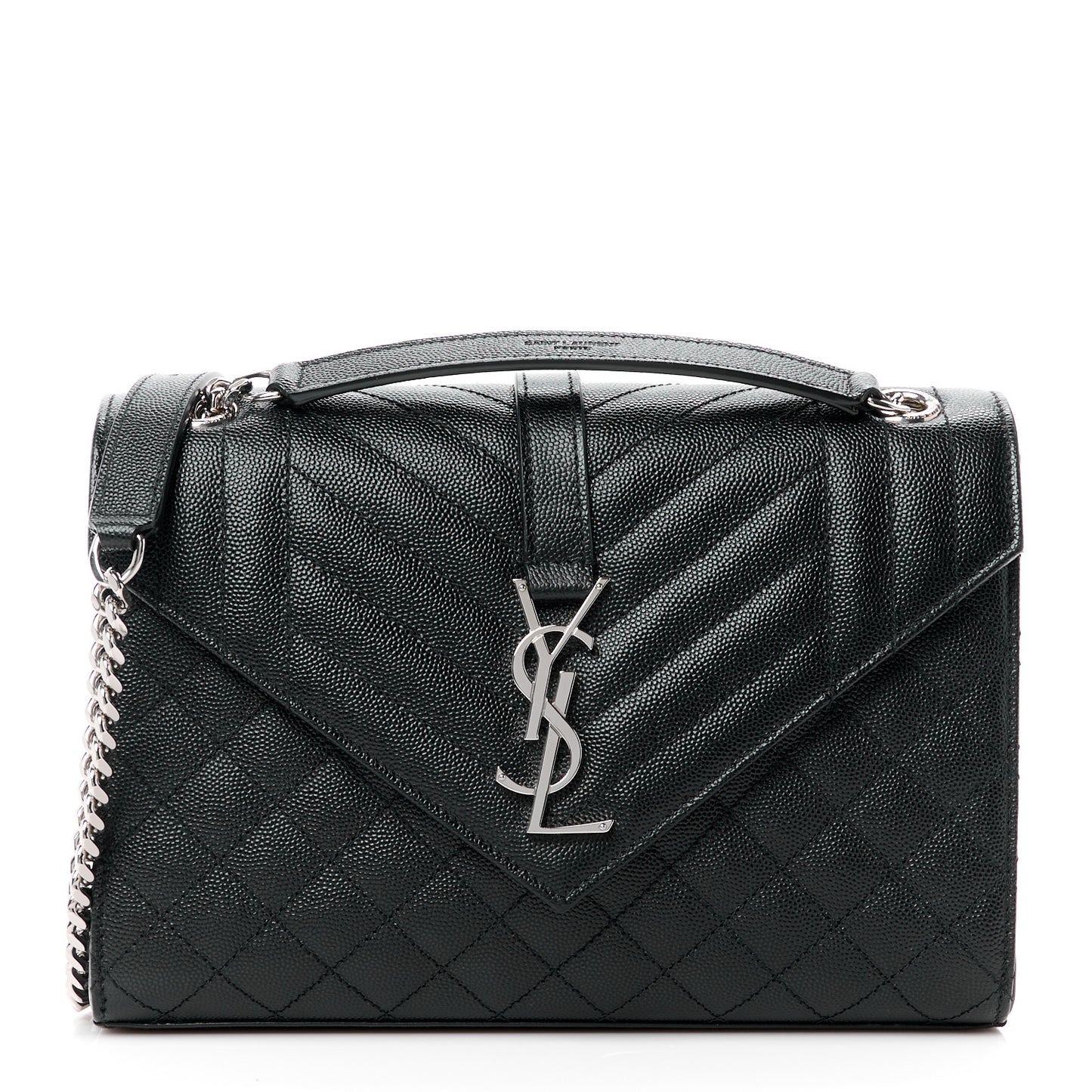 SAINT LAURENT Grain De Poudre Textured Mixed Matelasse Triquilt Medium Monogram Satchel Black