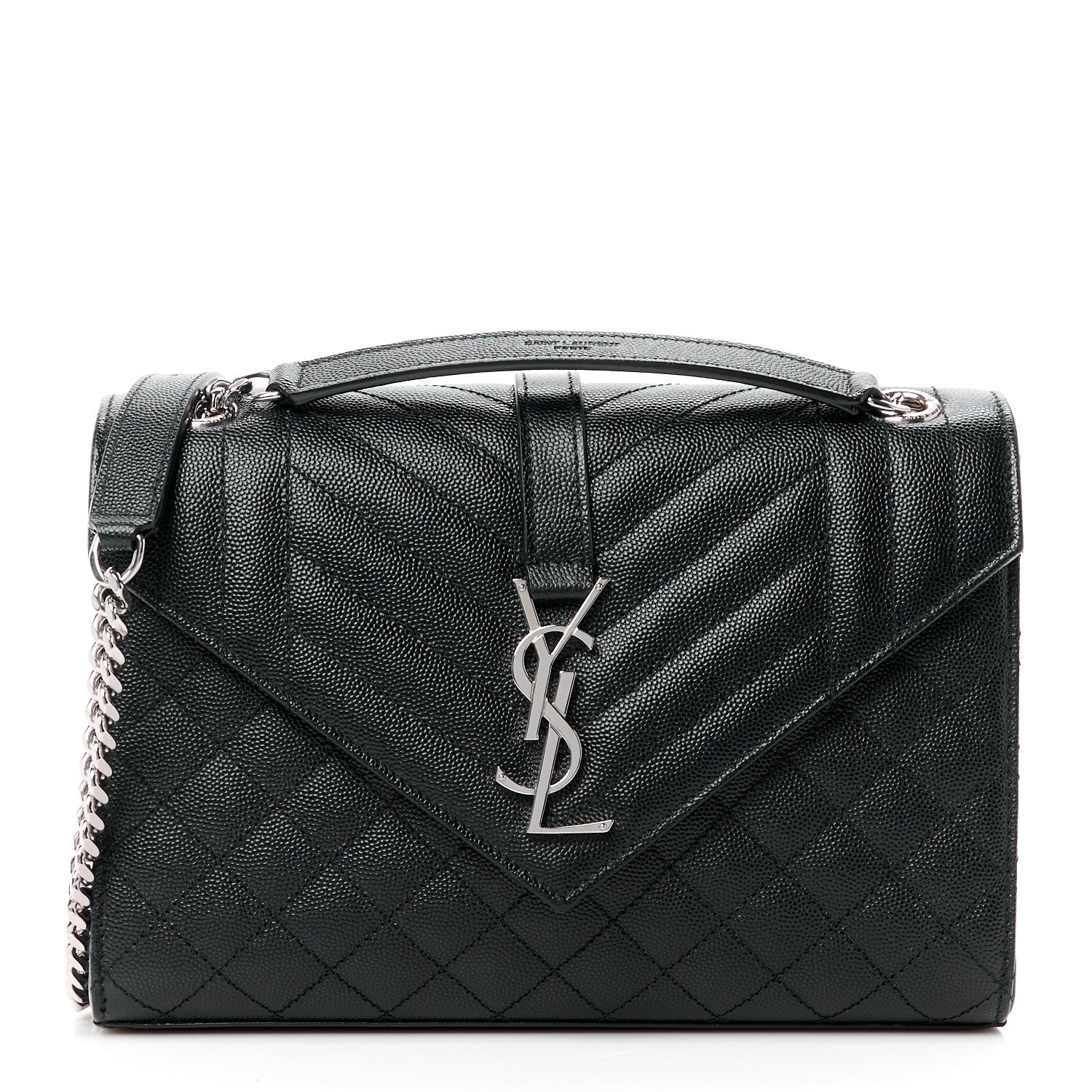 Saint Laurent SAINT LAURENT Grain De Poudre Textured Mixed Matelasse Triquilt Medium Monogram Satchel Black 1 of 13