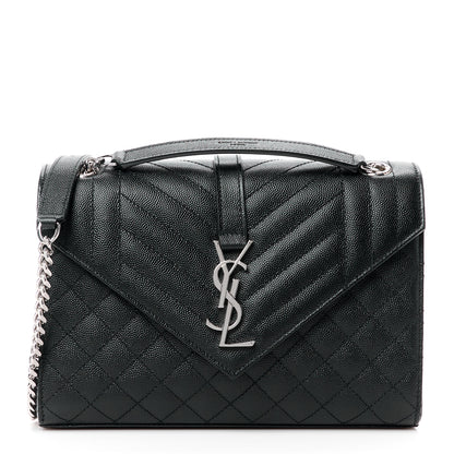 Saint Laurent SAINT LAURENT Grain De Poudre Textured Mixed Matelasse Triquilt Medium Monogram Satchel Black 1 of 13