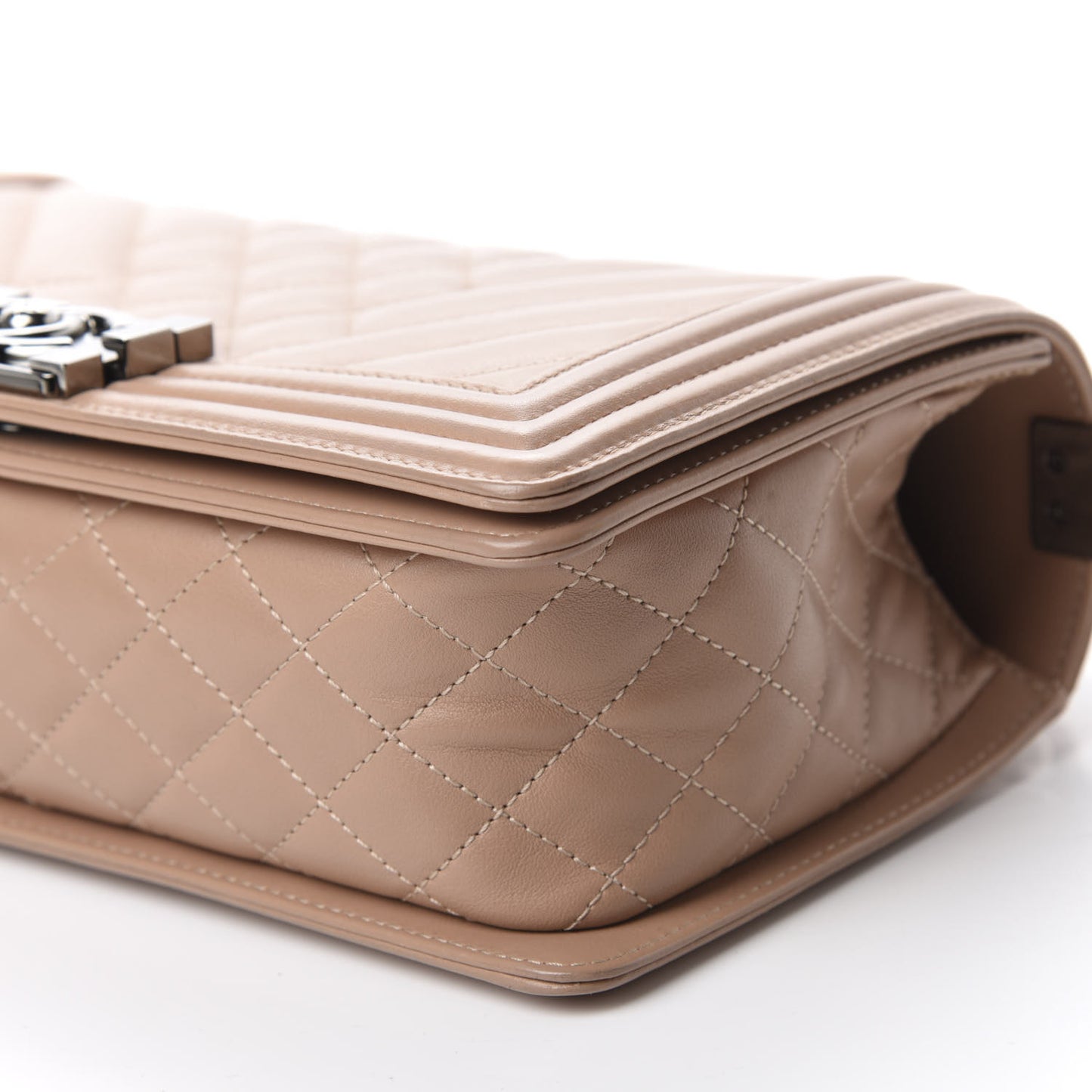 Calfskin Chevron Quilted Medium Boy Flap Beige