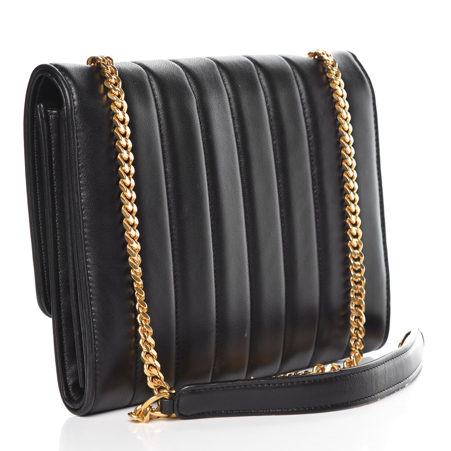 Lambskin Matelasse Monogram Vicky Chain Wallet Black