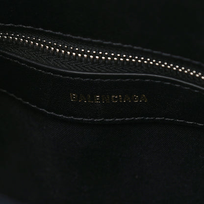 Balenciaga Shiny Calfskin Logo Crocodile Embossed S Ville Top Handle Bag Navy White 6 of 10