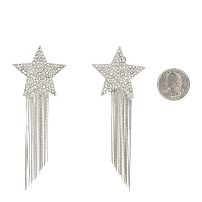 Saint Laurent Crystal Shooting Star Fringe Clip On Earrings Silver 2 of 4