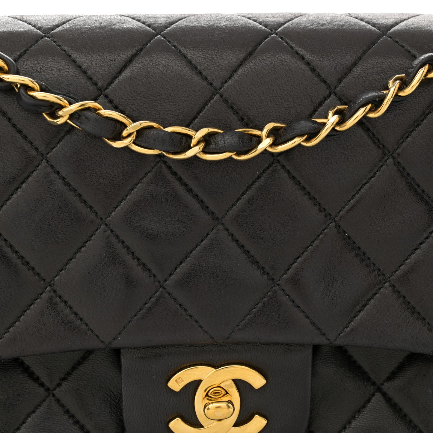 Lambskin Quilted Medium Double Flap Black