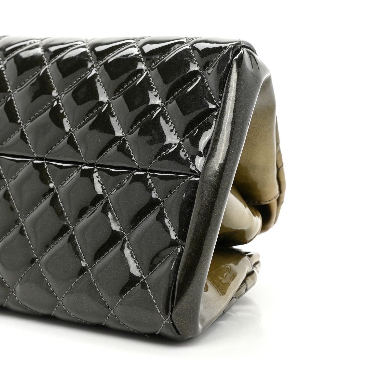 Chanel Metallic Patent Quilted Medium Just Mademoiselle Bowling Bag Green Degrade 9 of 13