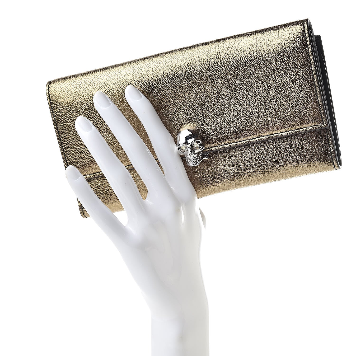 Alexander McQueen Metallic Calfskin Skull Continental Wallet Antique Gold 2 of 10