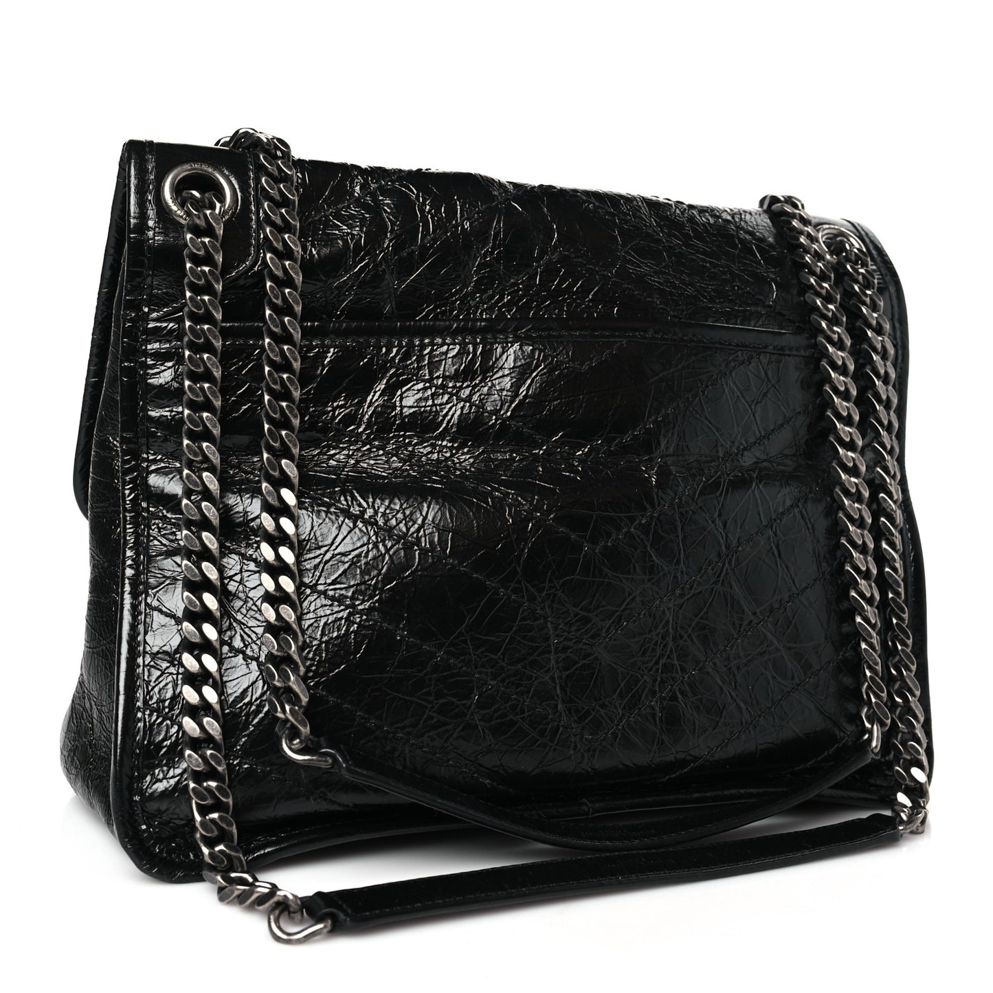 Crinkled Calfskin Matelasse Monogram Medium Niki Chain Satchel Black